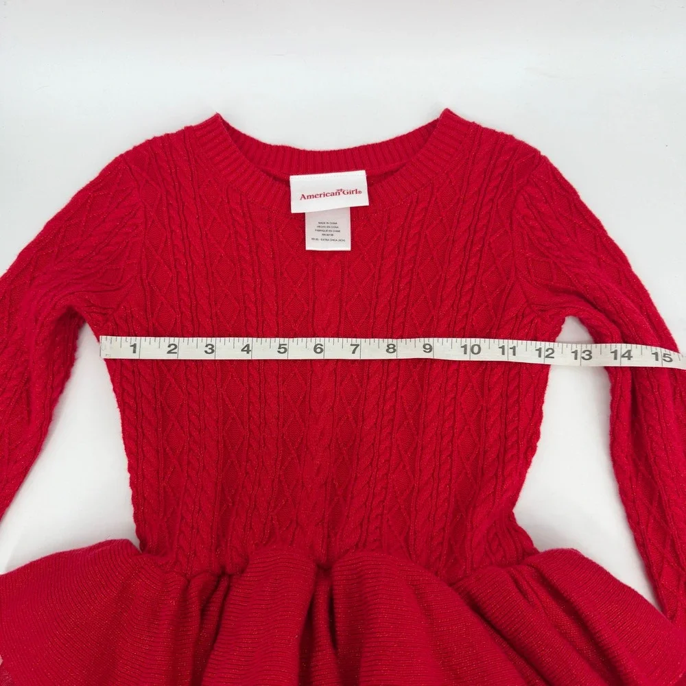 American Girl Red Crimson Sparkle Sweater Dress Sz 6 Cable Knit Tulle Skirt